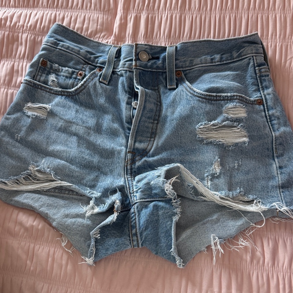 Levi's Light Blue Distressed Denim Cutoff Shorts